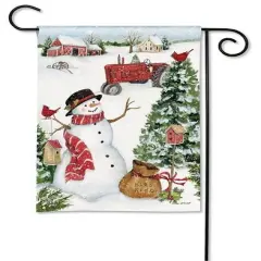 Snowman On The Farm Garden Flag
