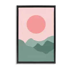 Stupell Industries Pink Sun Green Mountains Framed Floater Canvas Wall Art Design by Martina Pavlova
