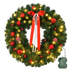 Kitcheniva Pre-Lit 24" Christmas Wreath With 50 LED Lights Bows Wall Decor