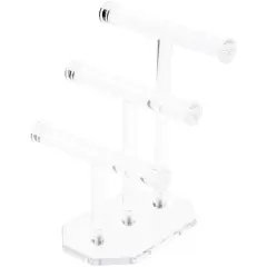 Plymor Clear Acrylic 3-Tier T-Bar Necklace & Bracelet Display Stand, 10.75" H x 8" W x 8" D