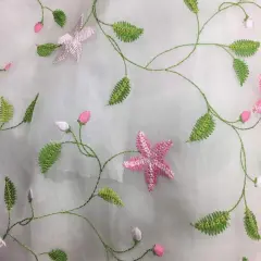 1 Yard Silk Organza Embroidered Fabric for Luxury Fashion 44/45 Inch Wide