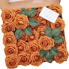 25 Pcs Burnt Orange Artificial Rose Flowers