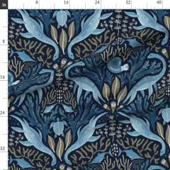 Various Fabrics by the Yard or Fat Quarter Watercolor Dinosaur Blue Ocean Under The Sea Ammonites Turtle Kids Play Room Kelp Seaweed Plesiosaurs Prehistoric Animals Large Scale Custom Printed Fabric by Spoonflower