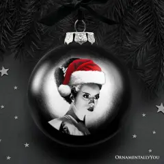 Frankenstein's Bride Christmas Spooky Portrait Glass Ornament, Black Horror Halloween Tree Decoration