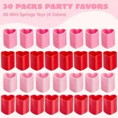 30 Packs Valentine&rsquo;s Day Party Favors with Mini Springs Toys, Multi-Color Heart Coil Springs Toys, Stress Relief Fidget Toys for Kids Classroom Exchange, School Prize and Goodie Bag Stuffers