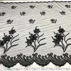1 Yard Beaded 3D Floral Lace Fabric Embroidered Couture Mesh Gown 52" Width Black