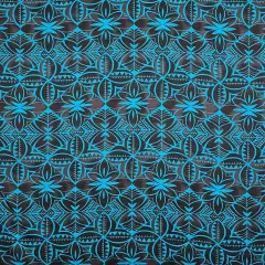 1 Yard Traditional Polynesian Geometric Design Light Barkcloth Fabric 100% Cotton, 45 Inches Width Teal Blue & Black