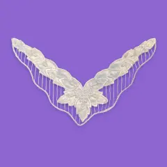 Beaded Lace Applique Embroidered on 100% Polyester Satin 11" x 2.75" Off White