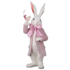 21" Resin French Bunny with Coat & Bird &ndash; Charming Easter Decor