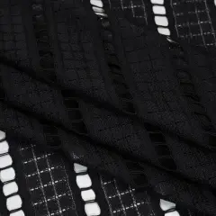 1 Yard Black Corded Lace Fabric Squares and Stripes Sheer Elegant Design 52 inch Width