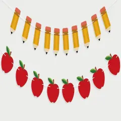9.8 Feet - 2 PCS Back to School Decorations Banner Apple Pencil Shape