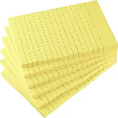 6 Pads Lined Sticky Notes with Lines Self-Stick Notes Bright Color Sticky Notes, 45 Sheets/Pad (Yellow)