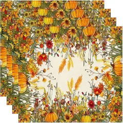 Set of 4 Wild Flowers Pumpkin Placemats - 12x18 Inch