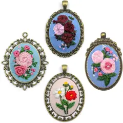 4 Pieces Silk Embroidery Pendant Kit for Beginner