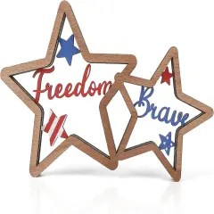 4th of July Wooden Star Decorations Red Blue and White