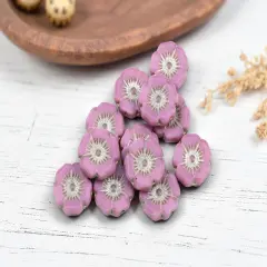 *12* 12mm Platinum Washed Opaque Pink Silk Hawaiian Flower Beads
