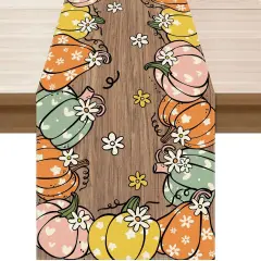 Fall Cartoon Pumpkin Wood Table Runner Table Decoration, 13x72 Inch