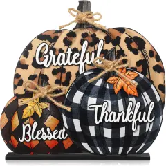 Fall Pumpkin Sign Decoration 11 Inch Wooden Pumpkin Table Centerpiece