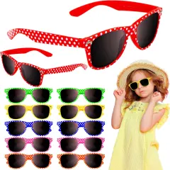 4E's Novelty Kids Sunglasses Bulk 12 Pack With UV400 Protection, Polka Dot Kids Sunglasses Party Favor End of the Year Gift for Students Sunglasses Toddler Graduation Beach Pool Party Supply