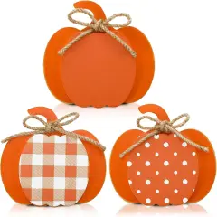 3 Pcs Fall Pumpkin Decor Wood Tabletop Sign