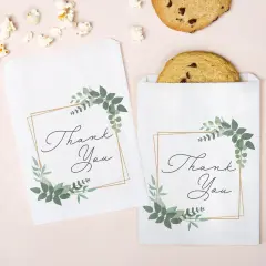 Big Dot of Happiness Boho Botanical Thank You Paper Treat Bags, Bridal Shower or Wedding Candy Bags, Greaseproof White Sandwich Cookie Bags - 25 Count