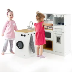 Costway Kids 2-Piece Kitchen Play Set Pretend Chef Toy Set w/ Range Hood & Stove Burner