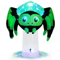 Costway 6 ft Halloween Inflatable Spider Pre-Lit Floating Spider Decoration w/ 3-Color Rotating Light Blow up Decoration w/ Stakes & Water Bags