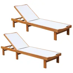 Costway 2PC Patio Lounge Chair Chaise Solid Wood Back Adjustable Recliner Deck Furniture