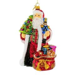 Huras Family 7.0 Inch Warwick Hall Santa Christmas Tree Ornament , Christmas Decor Hand Painted, Keepsake Red