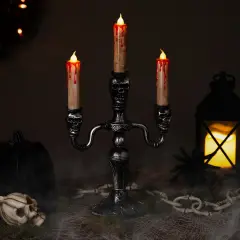 Northlight Antique-Style Skull Trio Flickering Halloween Candelabra - 13.75" - Amber Lights Silver