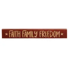 Faith Family Freedom Wooden Sign Red Painted Shelf or Wall Display