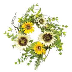 6.5" Summer Summit Candle Ring with Cream-Yellow Flowers and Brown Paper-Wrapped Base
