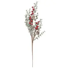 16&rdquo;High Flocked Eucalyptus and Red Sugar Berry Pick with Slender Stem