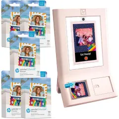 HP Sprocket Photobooth 3x4" Photo Printer Bundle w/3.5 x 4.25&rdquo; Zink Photo Paper (500 Sheets) Pink