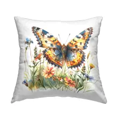 Summer Garden & Butterfly Decorative Printed Throw Pillow Design by LSR Design Studio, 18 x 7 x 18