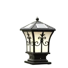 Solar Powered LED Post Light Stylish Black Outdoor Pillar Lamp for Garden Lawn