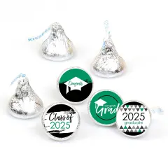 Big Dot of Happiness 2025 Green Graduation Party Round Candy Sticker Favors - Labels Fits Chocolate Candy (1 Sheet of 108)