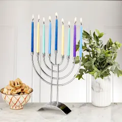 Rite Lite Traditional Steel Hanukkah Menorah - 8.75" - Silver Finish