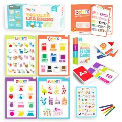 Merka Toddler Learning Kit, Learning ABC, Alphabet, Letters, Colors, Shapes and Numbers, Educational Toys Set with 4 Posters, 58 Flashcards, 1 Practice Book, 36 Stickers, Preschool Homeschool Kit