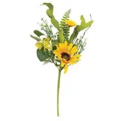 15" Long Mixed Sunflower and Heather Pick with Flexible Green-Wrapped Stem