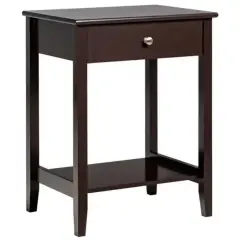 2-Tier Wooden Storage Display Nightstand End Table with 1 Drawer and Metal Handle Brown
