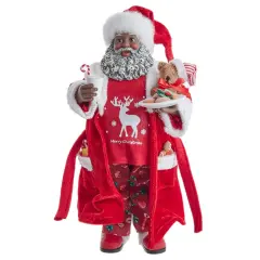 10.5" African American Santa in Pajamas and Robe &ndash; Unique Christmas Figurine