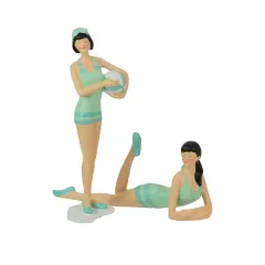 Retro Bathing Beauty Figurine Set &ndash; Striped Swimsuits, Coastal Home Decor