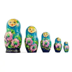 5 Turquoise Scarf with Poppy FlowersNesting Dolls 7 Inches