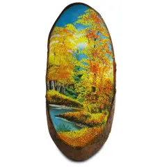 Autumn on River Banks Woodcut Painting Wall Art Plaque