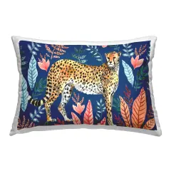 Jungle Plants & Cheetah Decorative Printed Throw Pillow Design by Elena Vladykina, 14 x 7 x 20