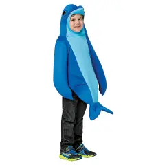 Dolphin Child Costume One Piece Bodysuit with Flipper Sleeves and Hood