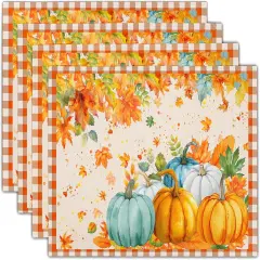 Set of 4 Fall Thanksgiving Linen Placemats - 12x18 Inch (Pumpkin)