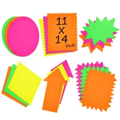 18 Piece 11x14 Large Neon Poster Board Cutouts, Paper Signs for Science Fair Projects Decoration, School Presentation Supplies (6 Shapes)
