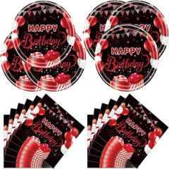 Red and Black Birthday Party Tableware Supplies Set, Red Birthday Party Confetti Sprinkles Happy Birthday Party Decorations 40PCS